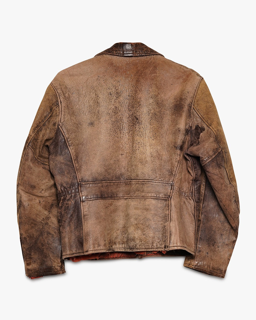 Distressed Brown Half Belt Leather Jacket