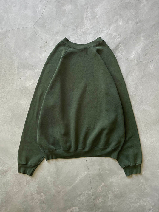 Sun Faded Green Raglan Sweatshirt - 90s - XL