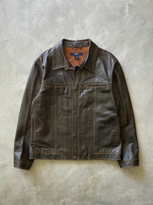 Brown GAP Leather Jacket - 90s - L