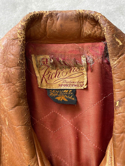 Distressed Brown Horsehide Leather Jacket - 40s/50s - M