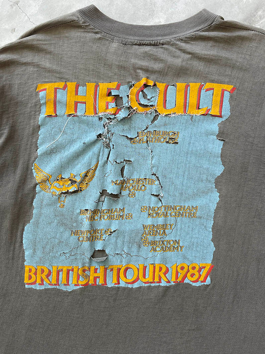 Sun Faded/Cropped Black The Cult Band T-Shirt - 1987 - L