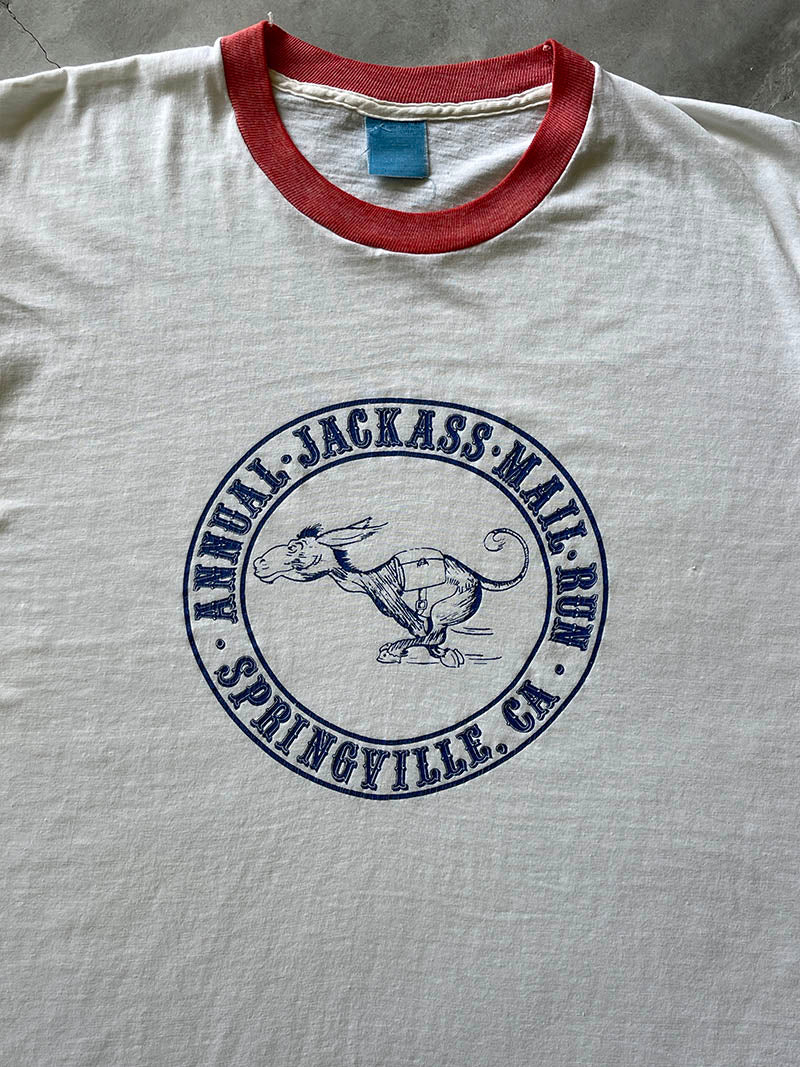 White Annual Jackass Mail Run Ringer T-Shirt - 80s - XL