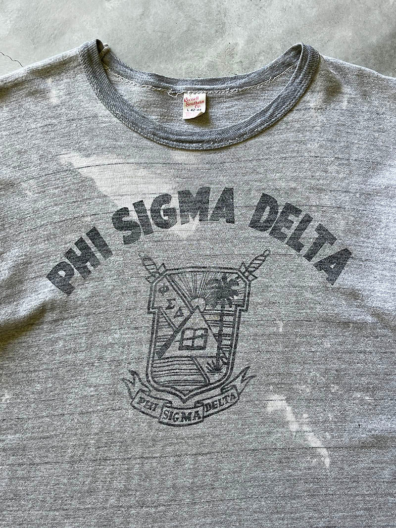 Bleached Grey Phi Sigma Delta Russell Southern T-Shirt - 60s - L