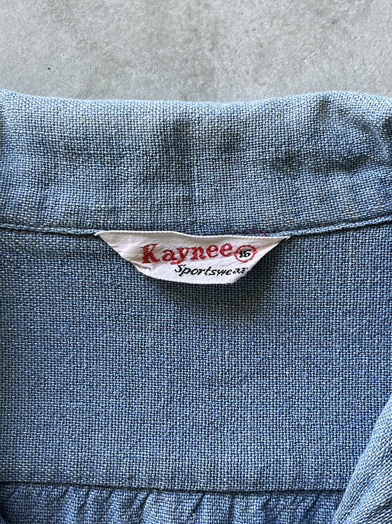 Blue Linen/Cotton Painted Kaynee Button Down Shirt - 50s - S/M