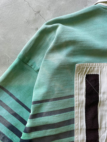Sun Faded Green/Navy Blue #16 Rugby Shirt - 90s - L