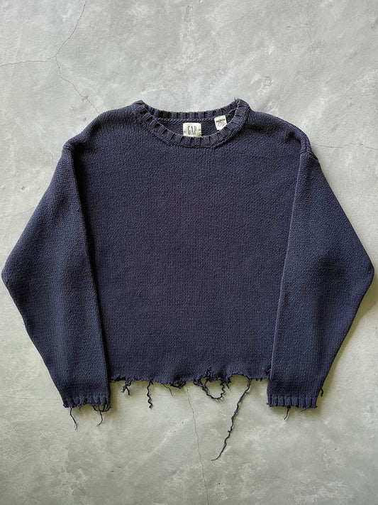Navy Blue Cut-Off GAP Knit Sweater - 90s - L