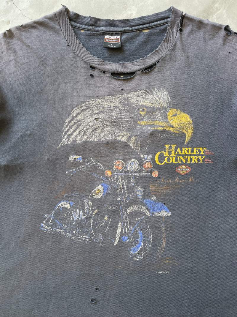 Thrashed/Sun Faded Black Harley Davidson T-Shirt - 90s - L/XL