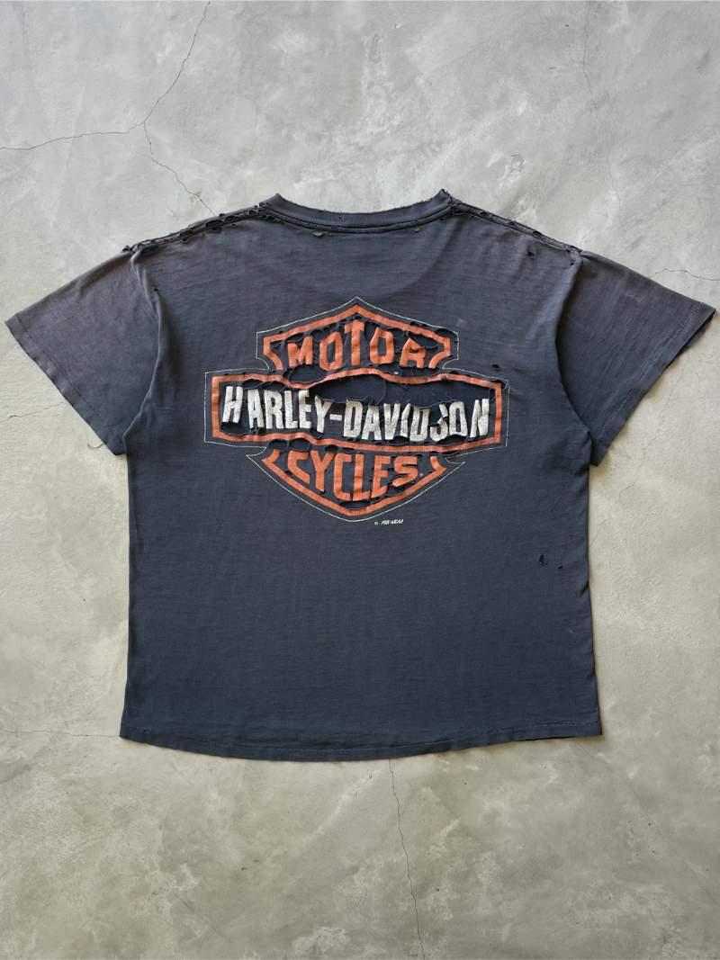Thrashed/Sun Faded Black Harley Davidson T-Shirt - 90s - L/XL