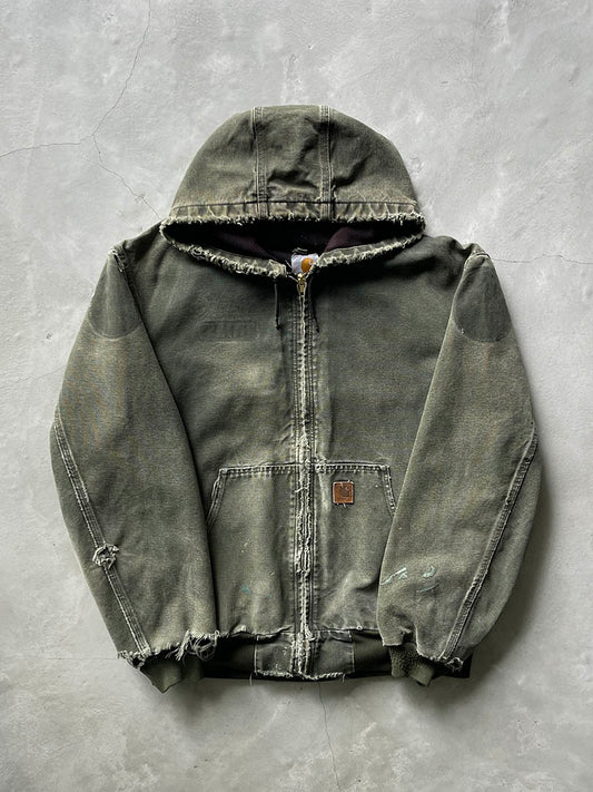 Sun Faded/Distressed Forest Green Carhartt Hooded Jacket - 00s - XL