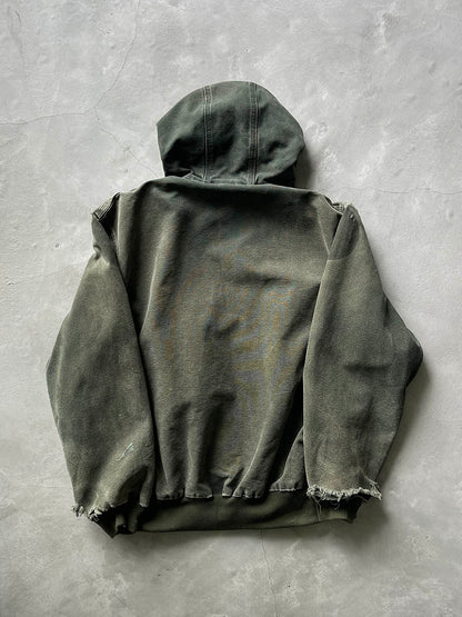 Sun Faded/Distressed Forest Green Carhartt Hooded Jacket - 00s - XL