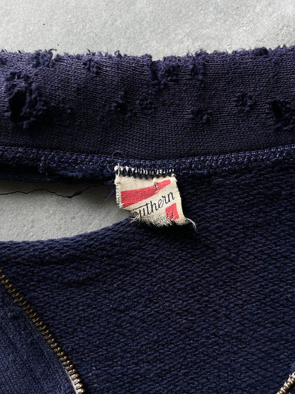 Sun Faded/Distressed Quarter-Zip Sweatshirt - 50s/60s - S/M