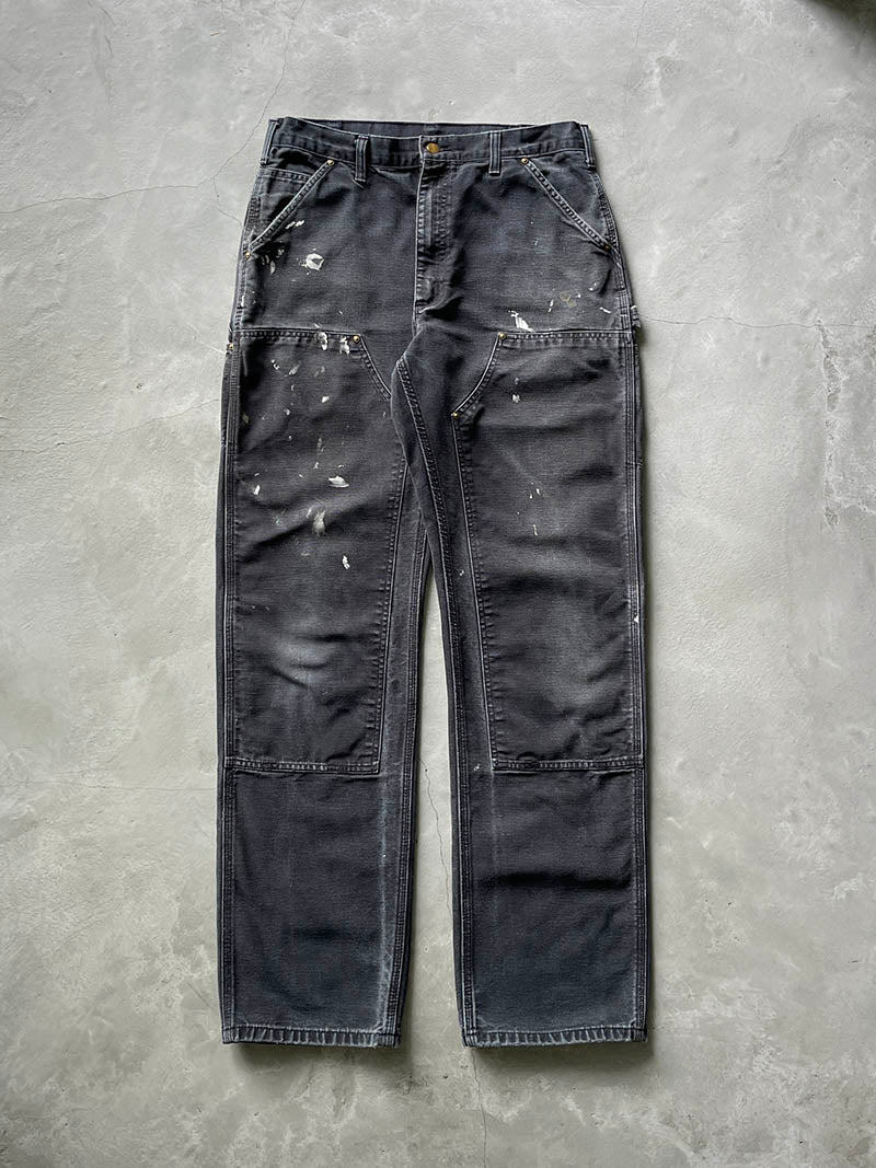 Sun Faded/Painted Black Carhartt Double Knee Pants - 00s - 34"