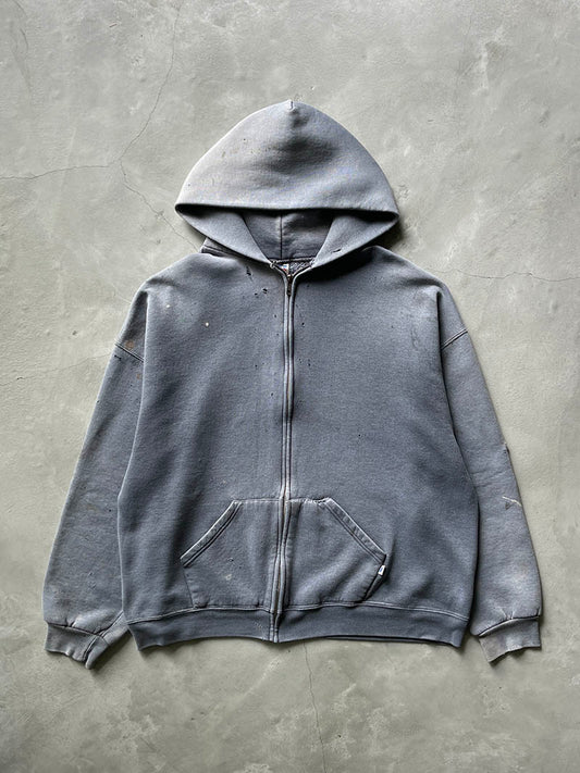 Sun Faded Slate Grey Russell Athletic Zip-Up Hoodie - 00s - XL