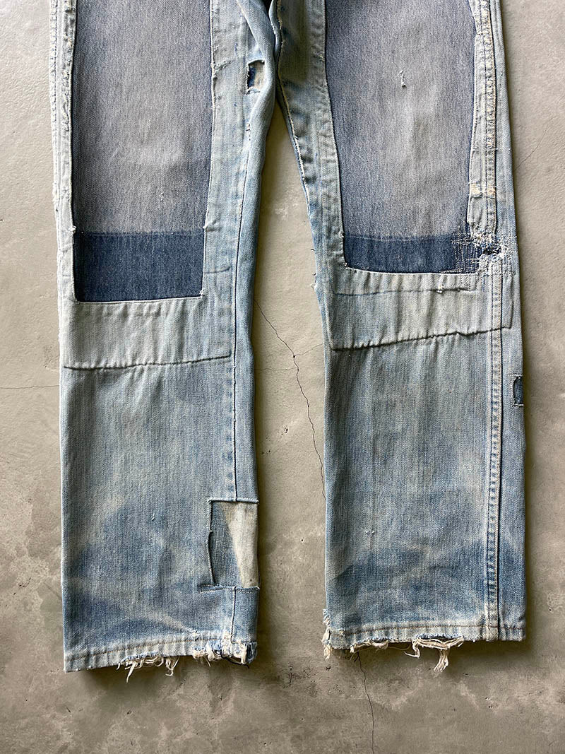 Extremely Sun Faded/Repaired Denim Wrangler Jeans - 70s - 34"