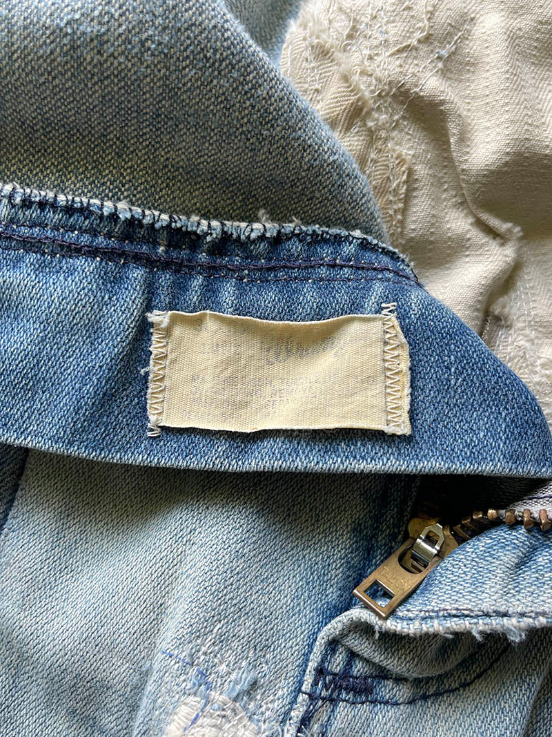 Extremely Sun Faded/Repaired Denim Wrangler Jeans - 70s - 34"