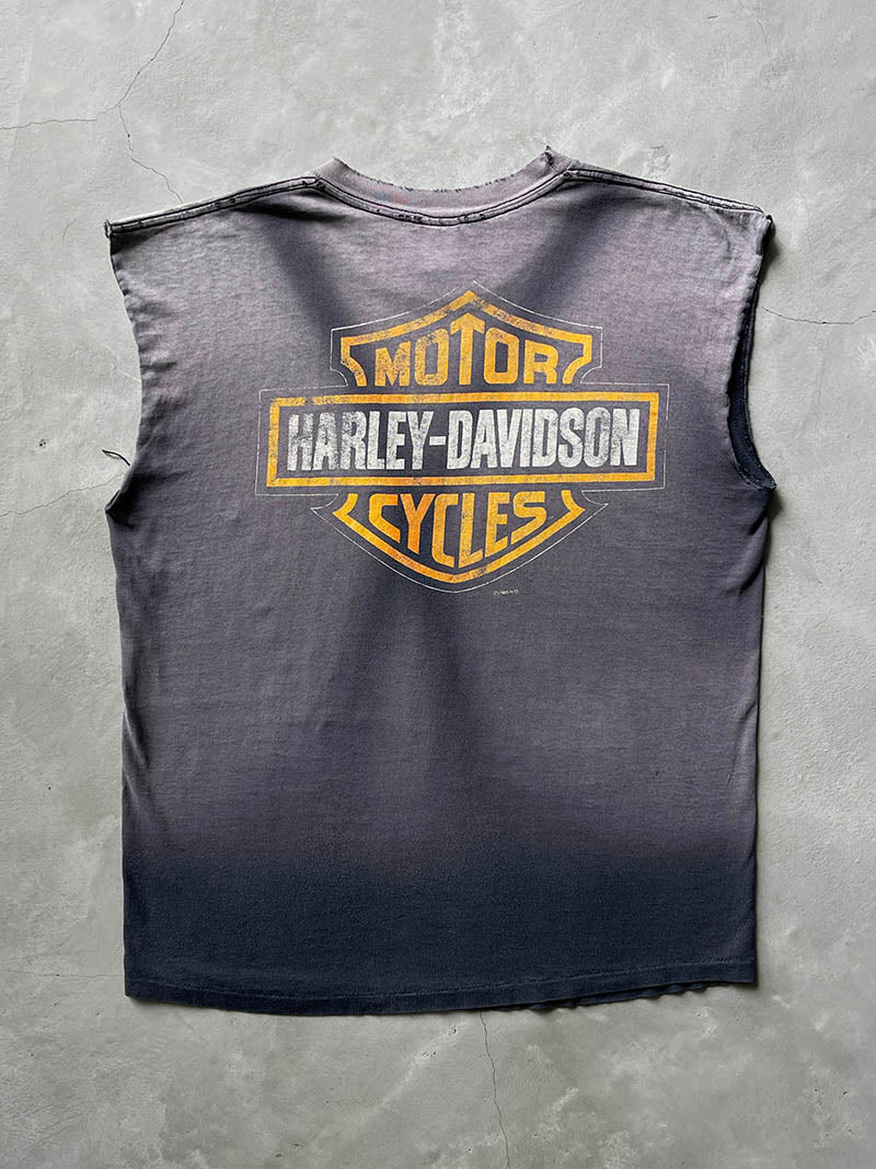 Extremely Sun Faded Suspender Fades Harley Davidson Cut Off T-Shirt - 90s - L