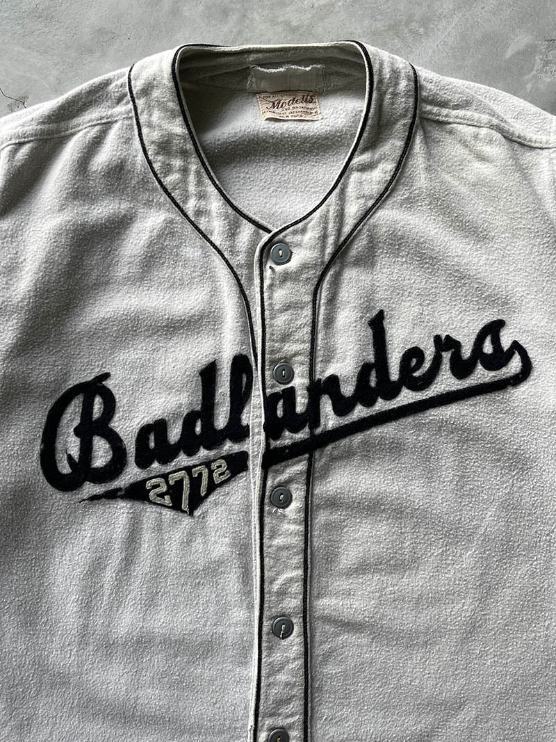 Grey/Black Badlanders Cropped Baseball Button Down Shirt - 50s - M/L
