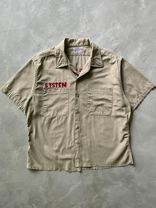 Grey Chain Stitched "System" Button Down Shirt - 50s/60s - L