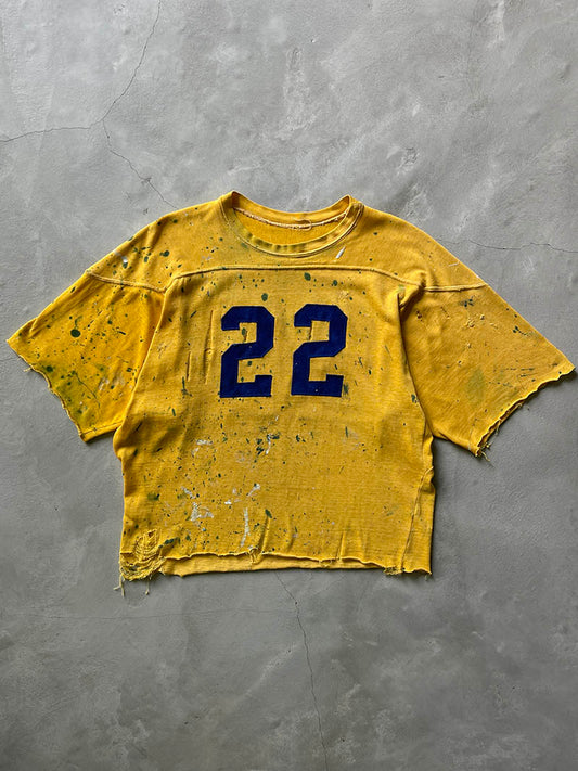 Yellow Paint Splattered "22" Cropped Jersey - 50s/60s - M