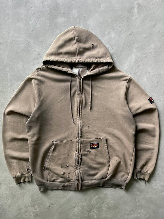 Sun Faded/Distressed Olive Green Blank Zip-Up Hoodie - 00s - XL