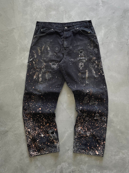 Faded/Bleach Splattered/Repaired Black Dickies Carpenter Pants - 00s - 36"