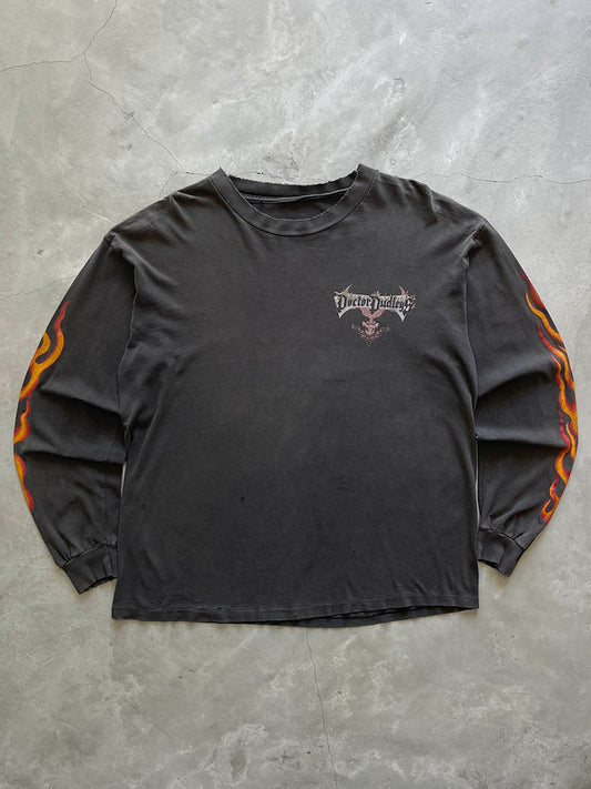 Sun Faded Black San Fransisco Motorcycle Flames Long Sleeve T-Shirt - 90s - L/XL
