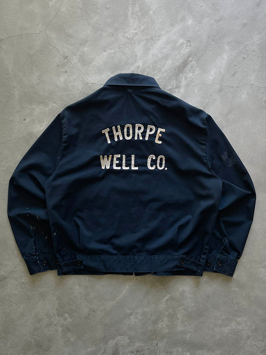 Paint Splattered/Chain-stitched Navy Thorpe Well Co. Lee Work Jacket - 60s - L