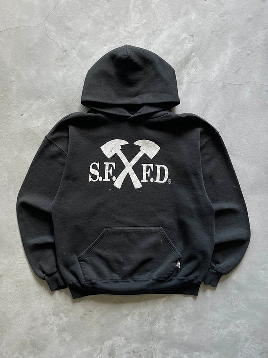 Black S.F. F.D. Russell Athletic Hoodie - 90s - L