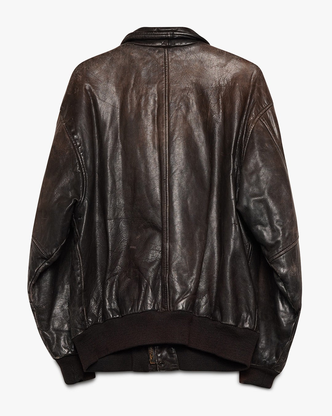 Dark Brown Leather Bomber Jacket