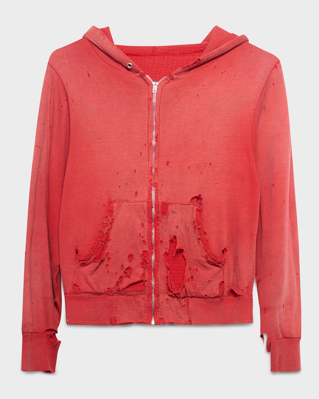 Thrashed Red Thermal Lined ZIp-Up Hoodie