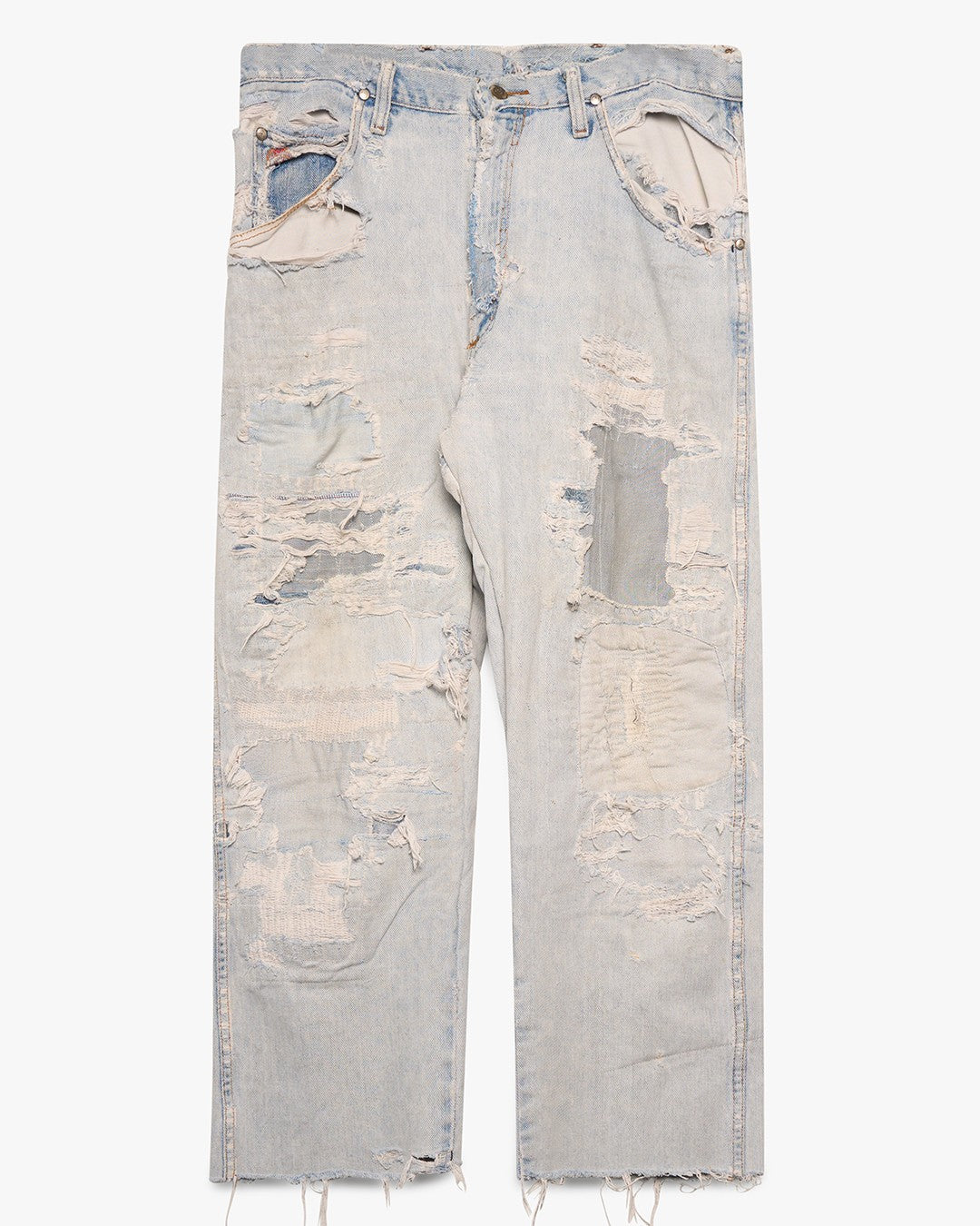 Thrashed/Repaired Wrangler Light Wash Denim Jeans