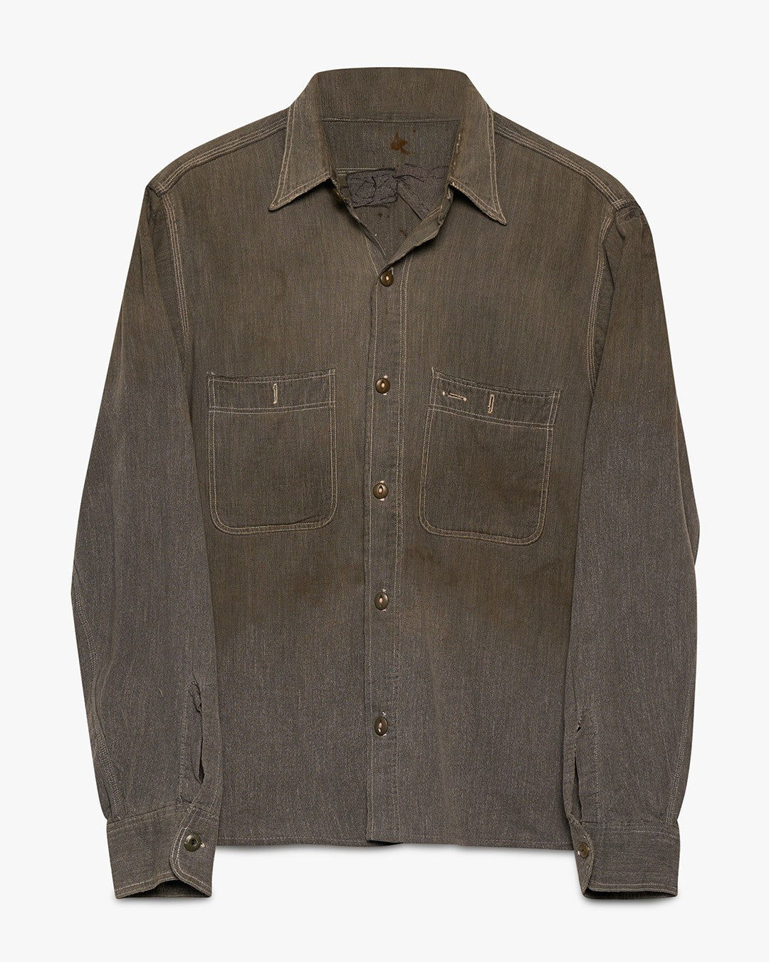 Stained/Repaired Salt &amp; Pepper Button Up Shirt