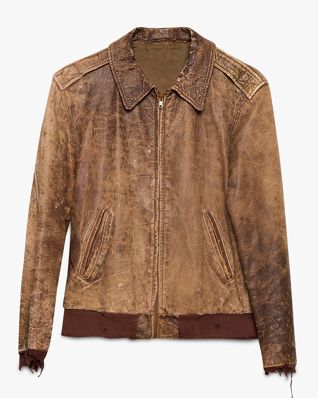 Distressed Brown Leather Flight Jacket