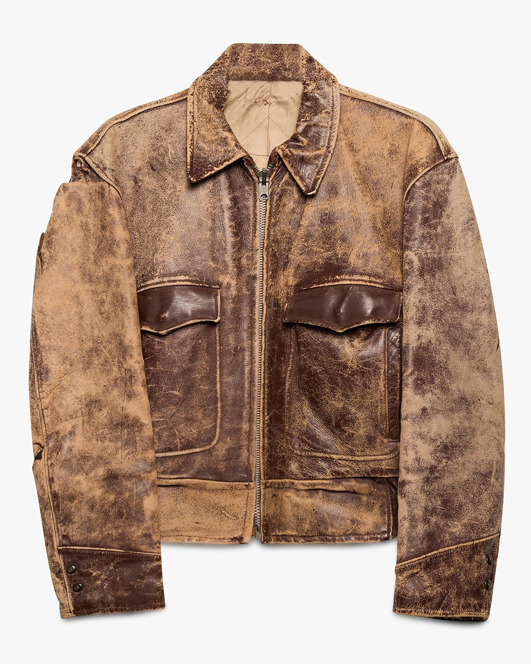 Broken Arm Seam &amp; Faded Brown Leather Jacket