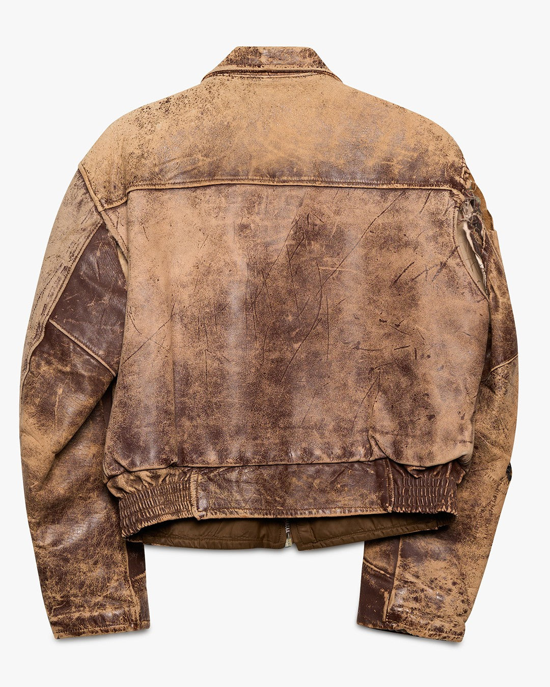 Broken Arm Seam &amp; Faded Brown Leather Jacket