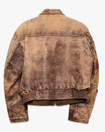 Broken Arm Seam &amp; Faded Brown Leather Jacket