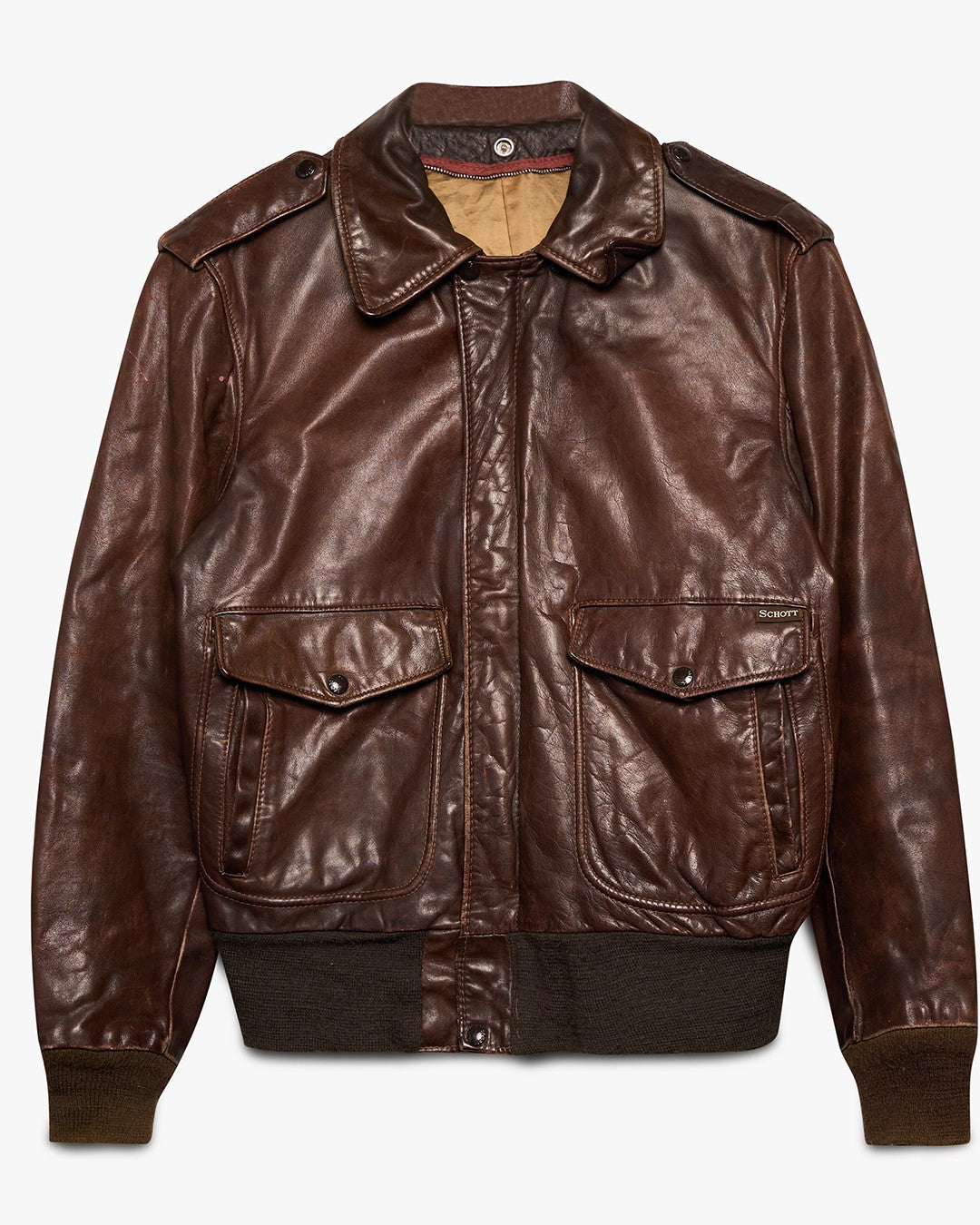 Red Brown Schott Leather Bomber Jacket