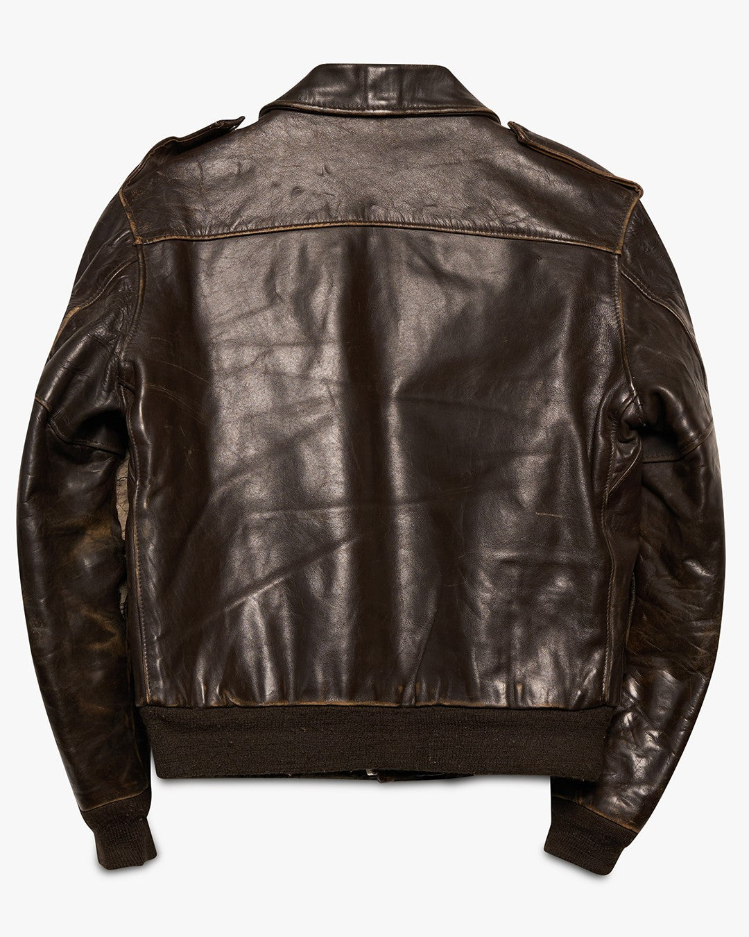 Distressed Brown Leather Bomber Jacket