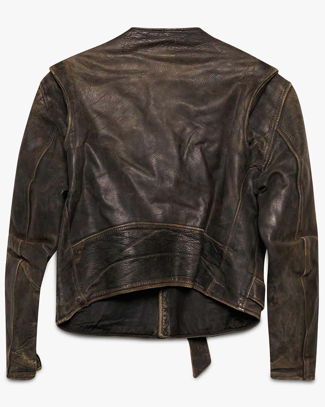 Removed Collar Leather Moto Jacket