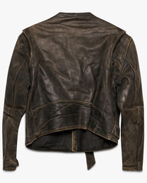 Removed Collar Leather Moto Jacket