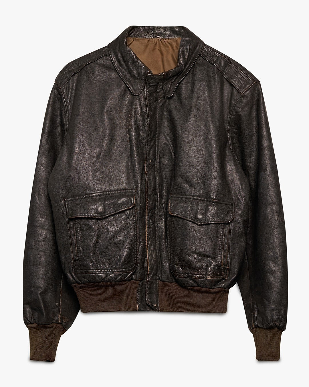 Dark Brown Leather Bomber Jacket