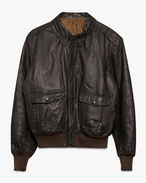 Dark Brown Leather Bomber Jacket