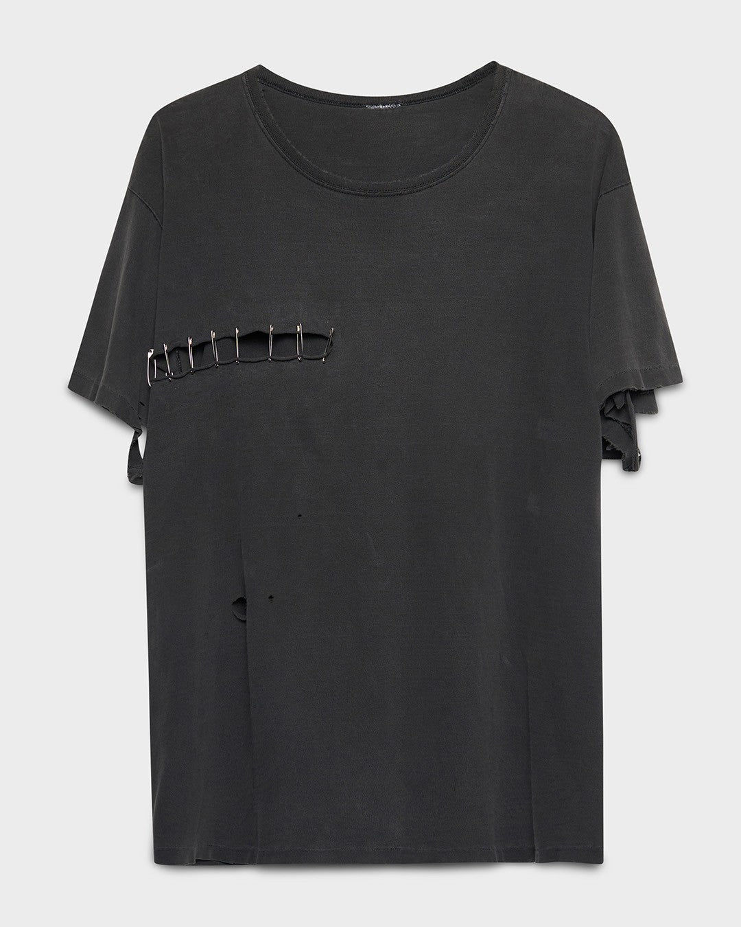 Safety Pinned Faded Black Blank Tee