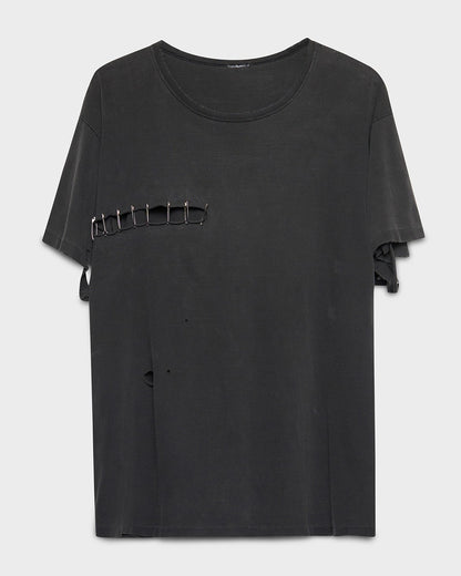 Safety Pinned Faded Black Blank Tee