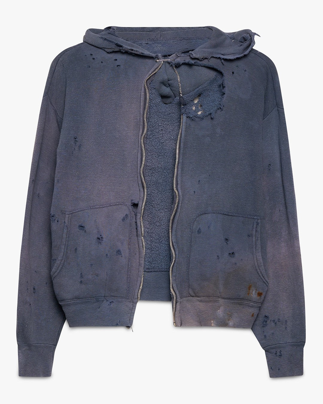 Thrashed Navy Blue Cotton Zip-Up