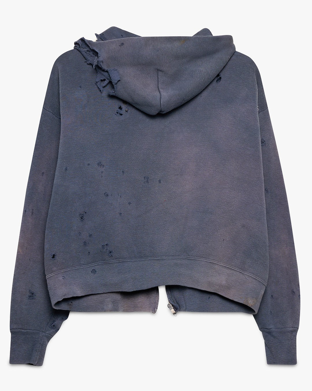 Thrashed Navy Blue Cotton Zip-Up