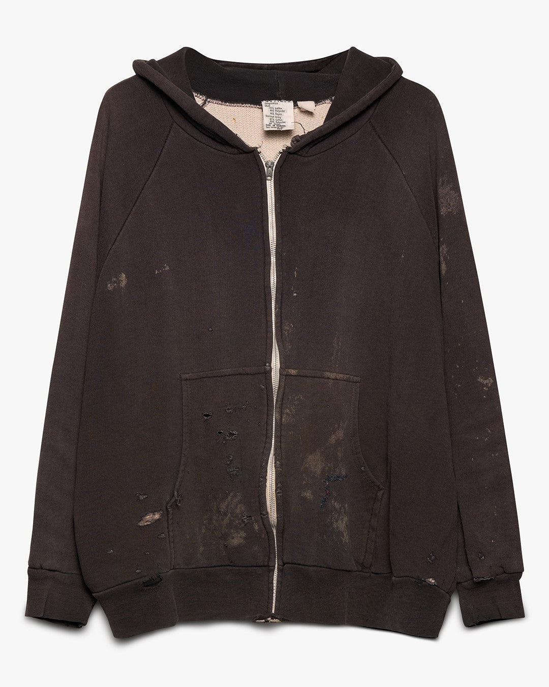 Distressed &amp; Stained Thermal Zip Up Sweatshirt