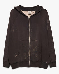 Distressed &amp; Stained Thermal Zip Up Sweatshirt