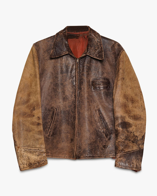 Distressed Brown Half Belt Leather Jacket