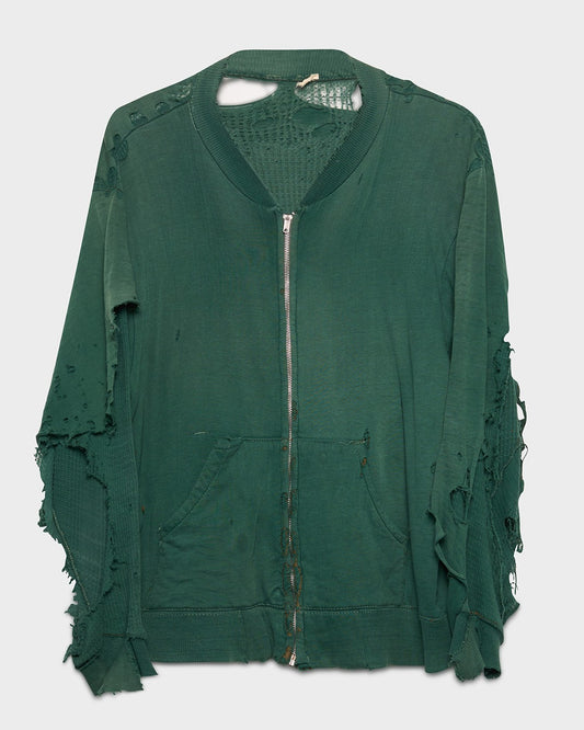 Thrashed Green Cardigan Zip-Up Sweatshirt